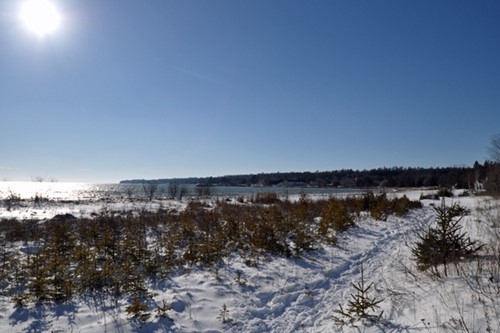 A sweeping view of the ridges that cna be hiked on, leading to the lake.