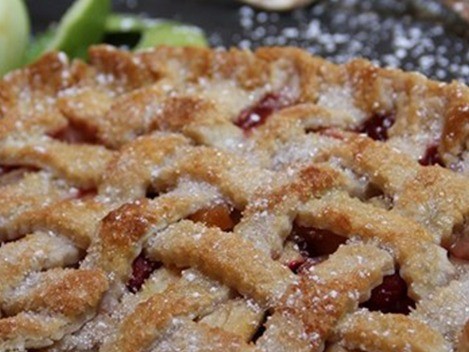 Close up of a lattice-top pie