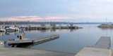 Empty docks at a marina.