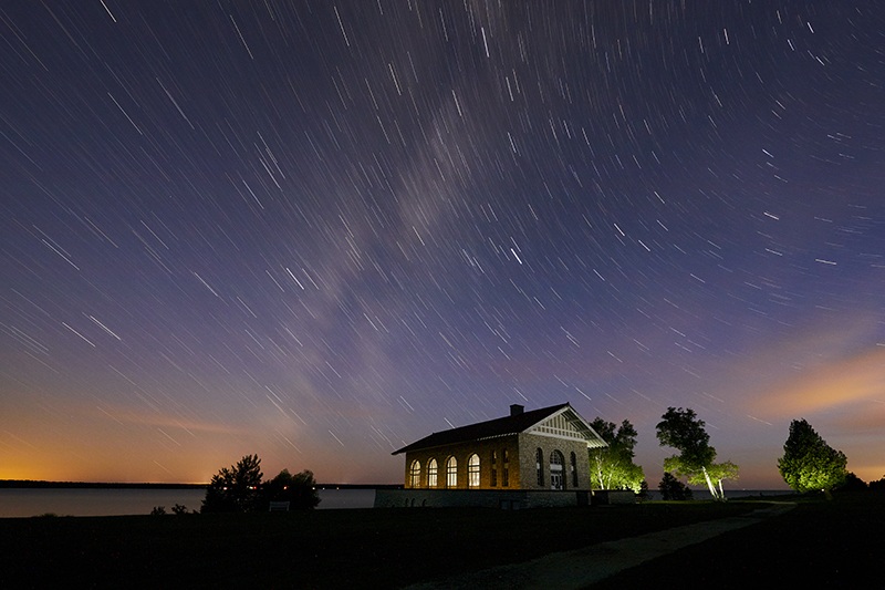 A building set against a starry night sky