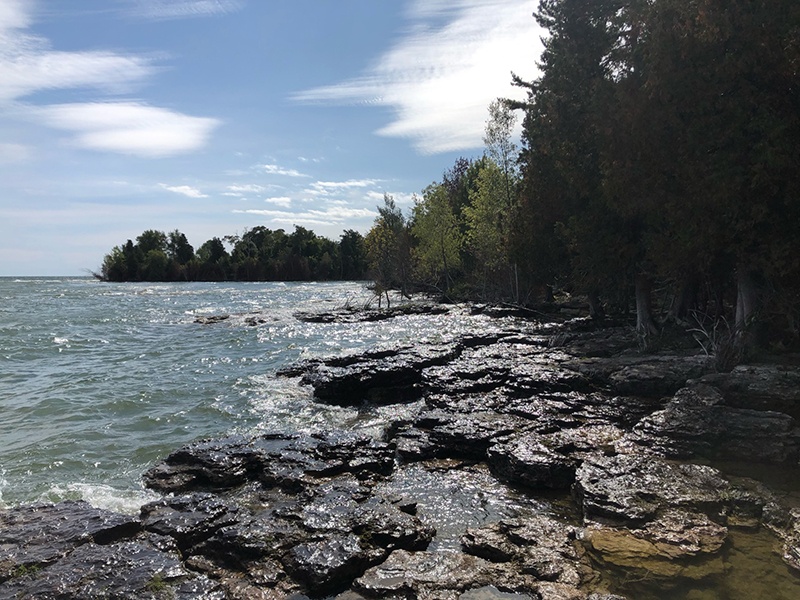 A view down the rocky shoreline at Lynd Point.