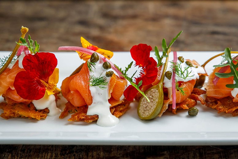 Closeup of fancy plated food.