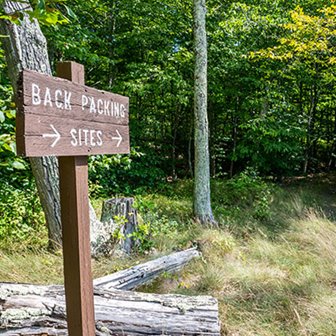 Backpacking site sign post