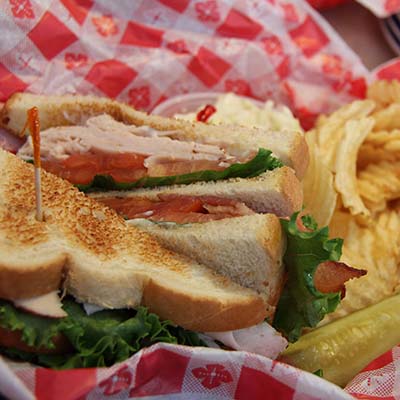 Close up of a lunch sandwich and chips