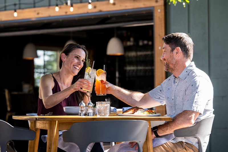 Couple dining at Thyme Restaurant in Sister Bay.