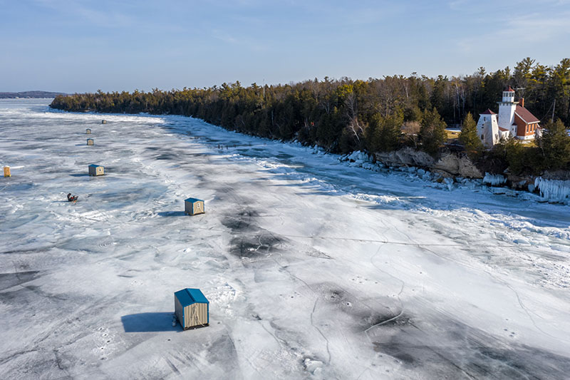 Sherwood Point Lighthouse winter aerials.